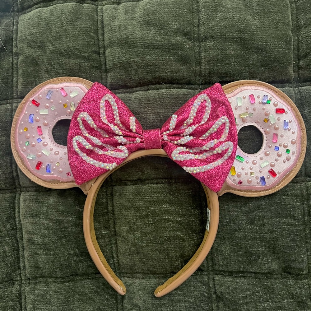 Pink Donut Ears Headband with Bow